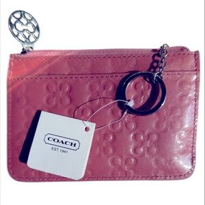 NWT Coach Rose Pink Embossed Zipper Pouch w/Attached Key Chain